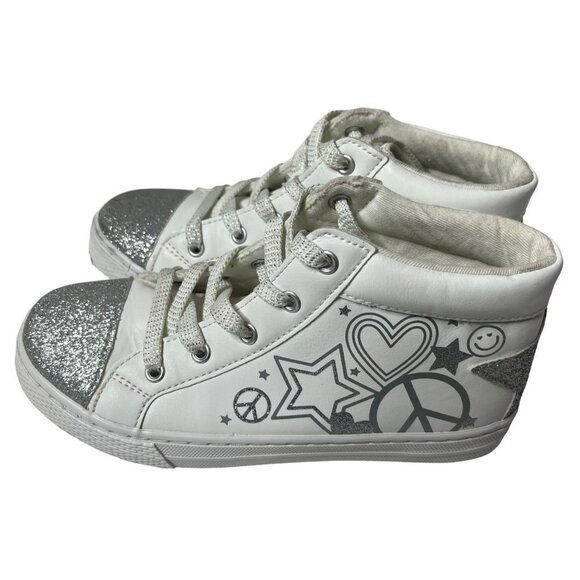 GIRLS Glitter Doodle Hi Top Sneaker Shoes White Girls Size 2 - Picture 3 of 9
